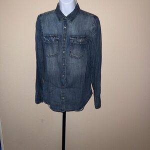 J. Crew Indigo Chambray Denim Long Sleeve Snap Closure Shirt Women’s Size 4